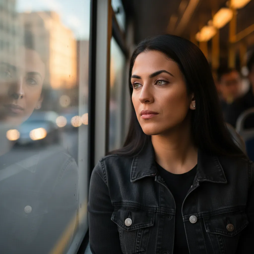 Candid Urban Bus Window Portrait Template