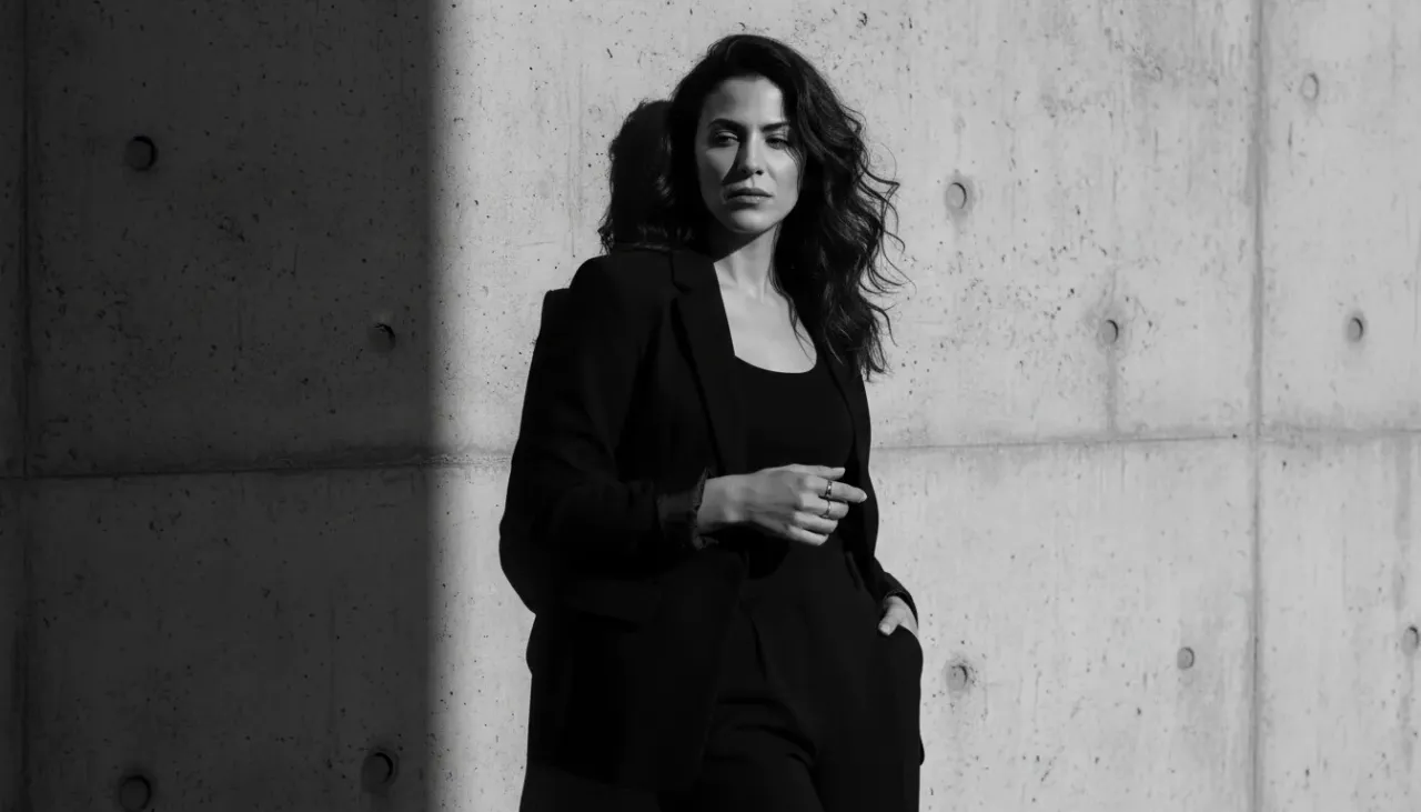 Noir Concrete Wall Editorial Portrait