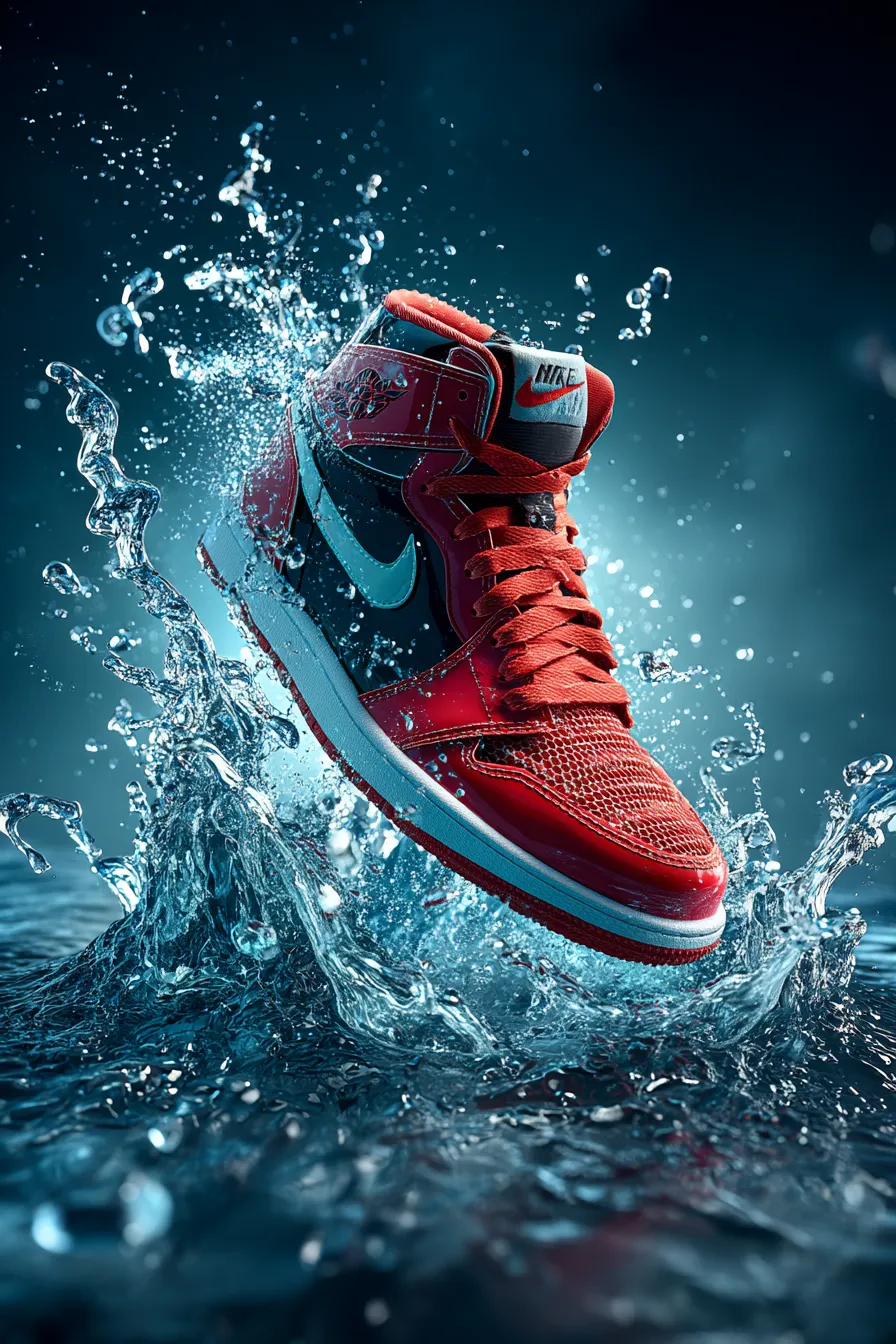Hyper-Realistic Floating Sneaker Water Splash Commercial Template