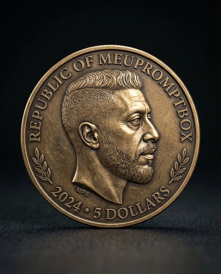 Photorealistic Engraved Metallic Coin Macro, Brushed Finish