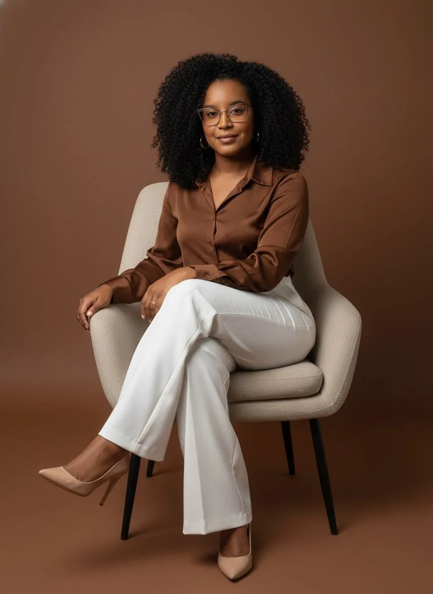 Elegant Seated Portrait with Warm Monochromatic Studio Aesthetic