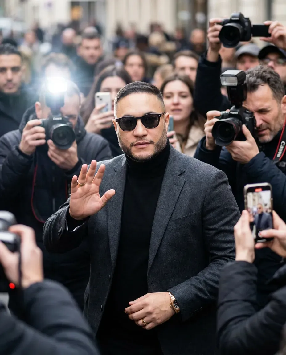 Cinematic Eye-Level Street Portrait of Bearded Man in Crowd