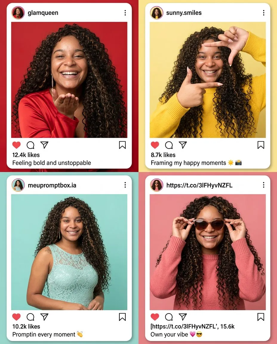 Instagram-Style Fashion Collage 2x2 Grid — Vibrant Editorial Photography