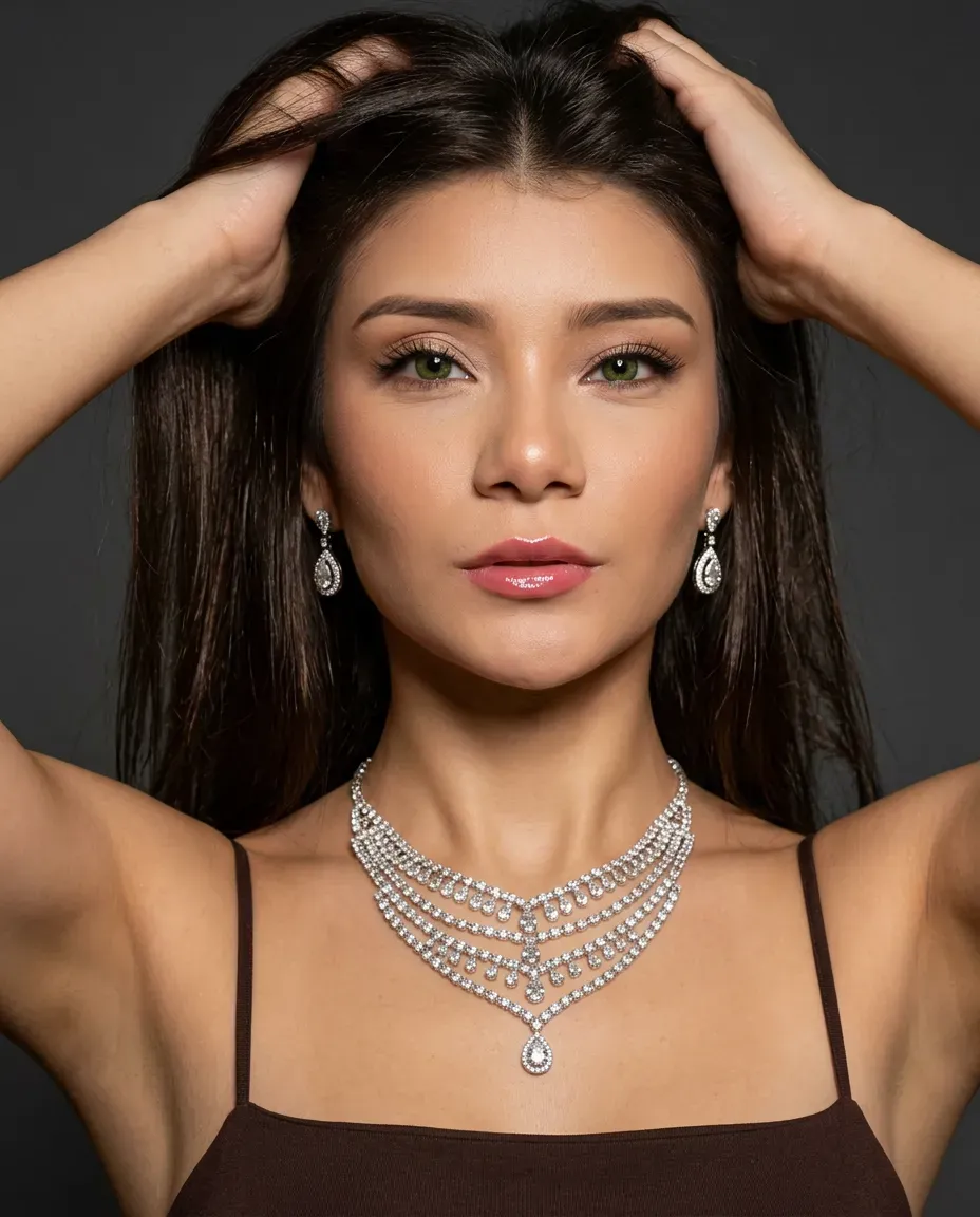 Editorial High-Fashion Portrait with Luxury Jewelry and Studio Lighting