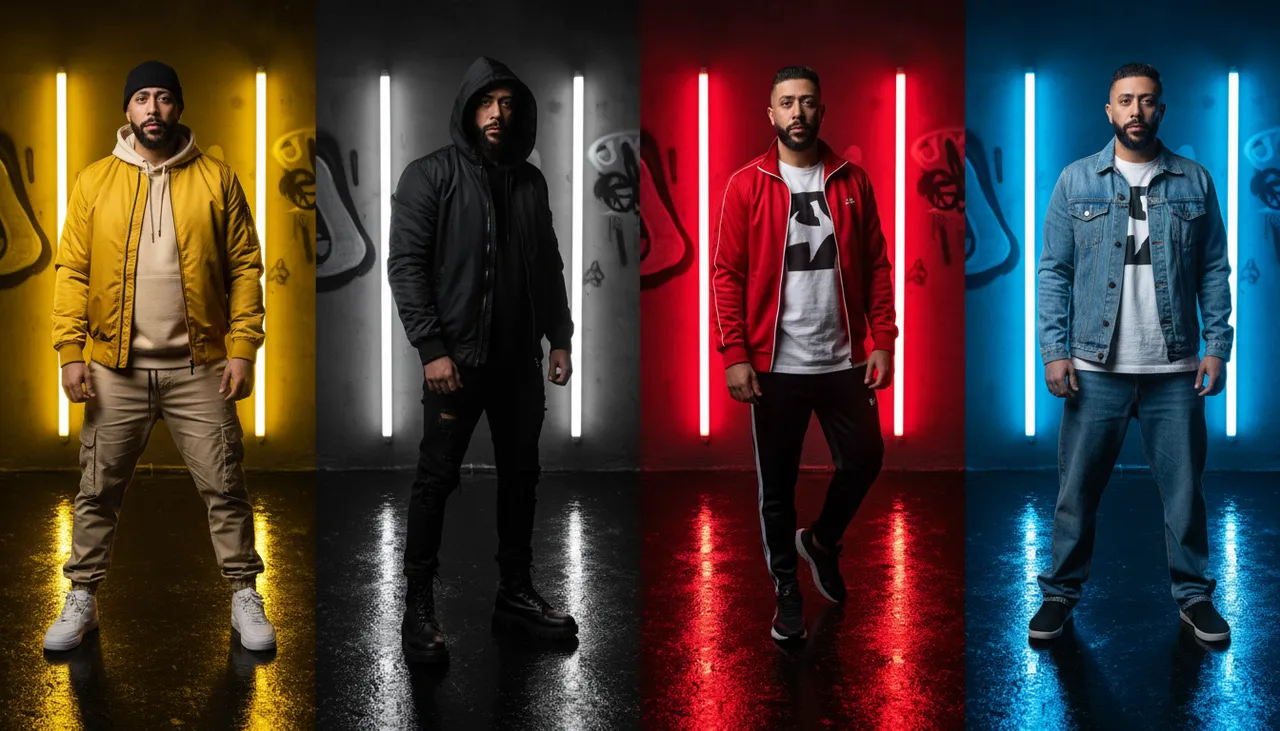 Quadruple Neon Urban Fashion Split Portrait