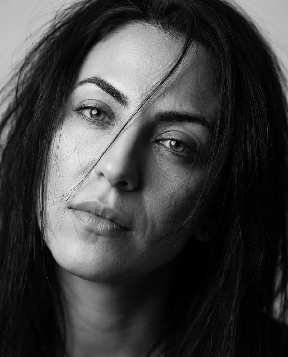 Intimate Grayscale Hyperreal Portrait, Soft Directional Lighting